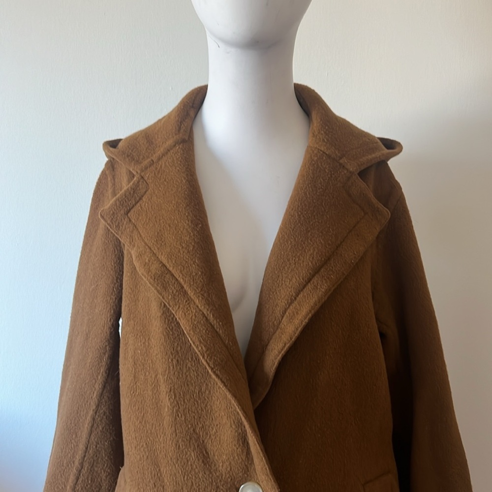 VINCE One-button Hooded Wool Coat In Brown Size M - Picture 7 of 15